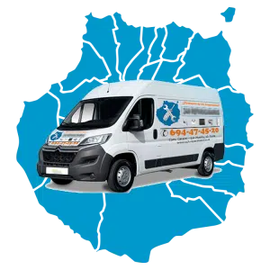 un camión de un servicio técnico de lavadoras en las palmas y detrás un el mapa de la isla de gran canaria